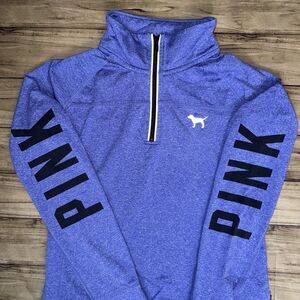 Victoria's Secret Pink Small Blue 1/2 Zip Logo Pullover Long Sleeve Sweatshirt